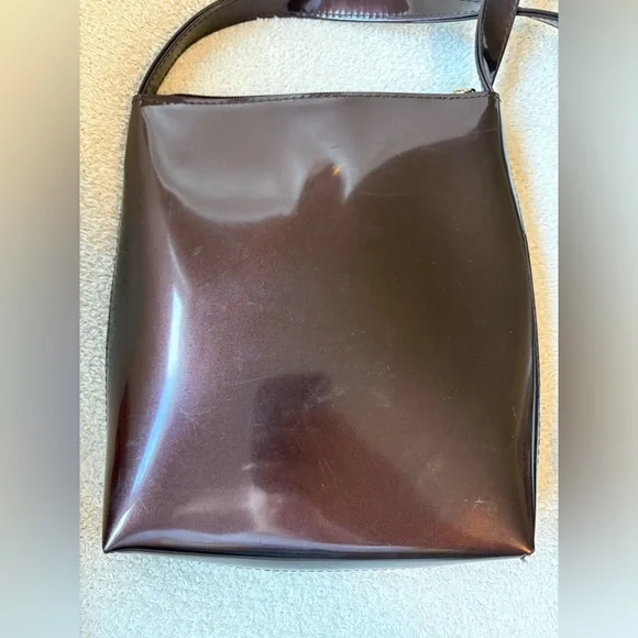 Beijo Brown Patent Leather Crossbody Bag Purse - Picture 11 of 12